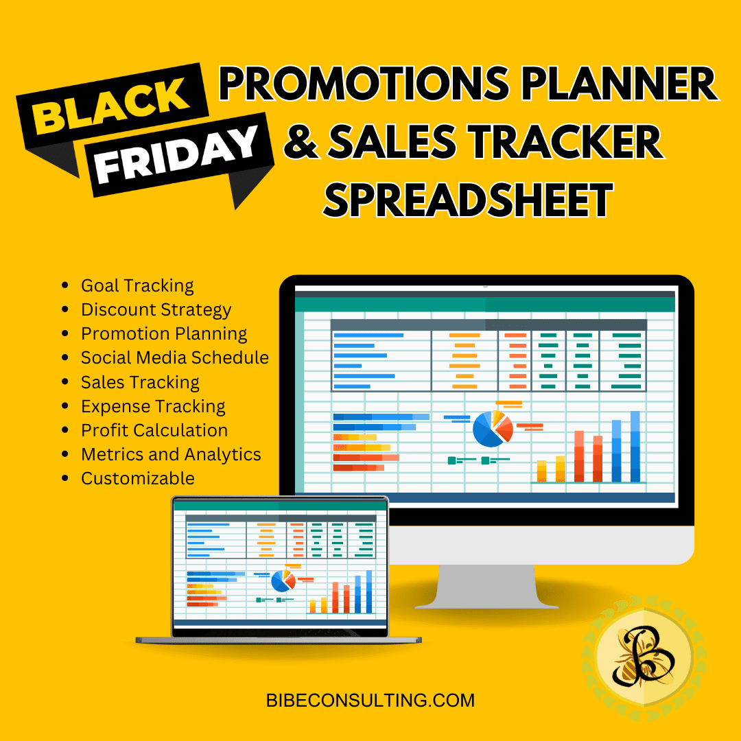 Black Friday Promotions Planner & Sales Tracker Spreadsheet • BIBE